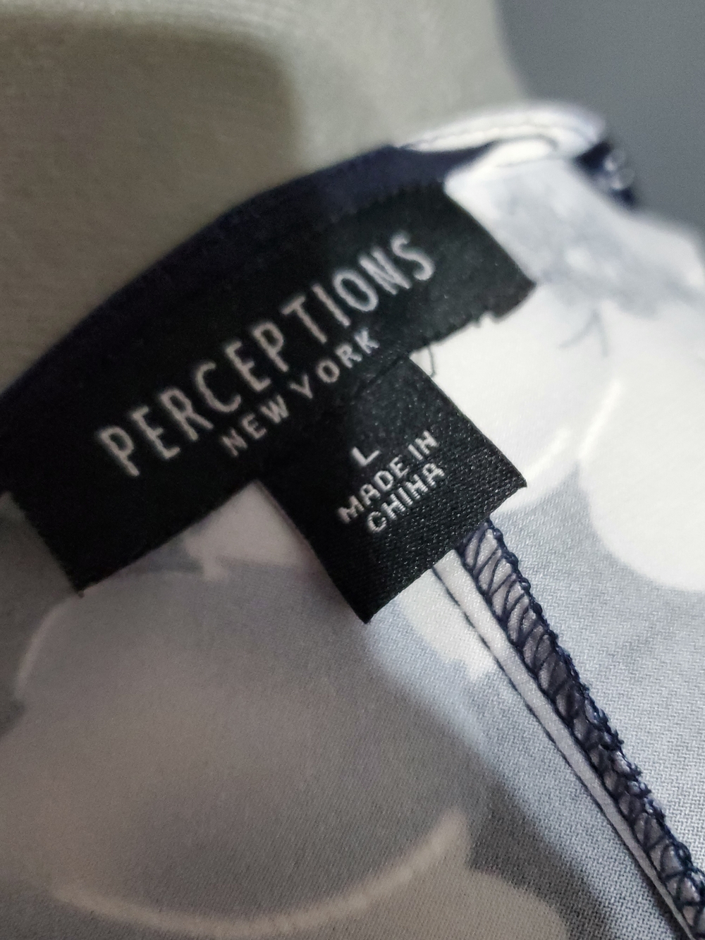 Perceptions Navy and White Floral Wrap-Style Midi Dress Asymmetrical Hem Size L - Picture 6 of 7